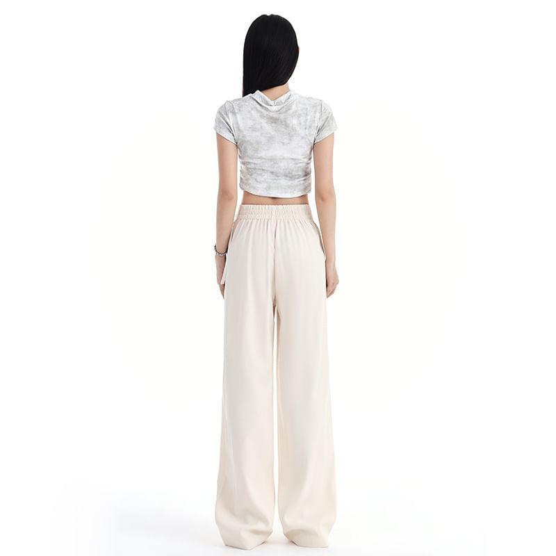 High Waist Plain Wide Leg Pants (Various Designs) Product Image