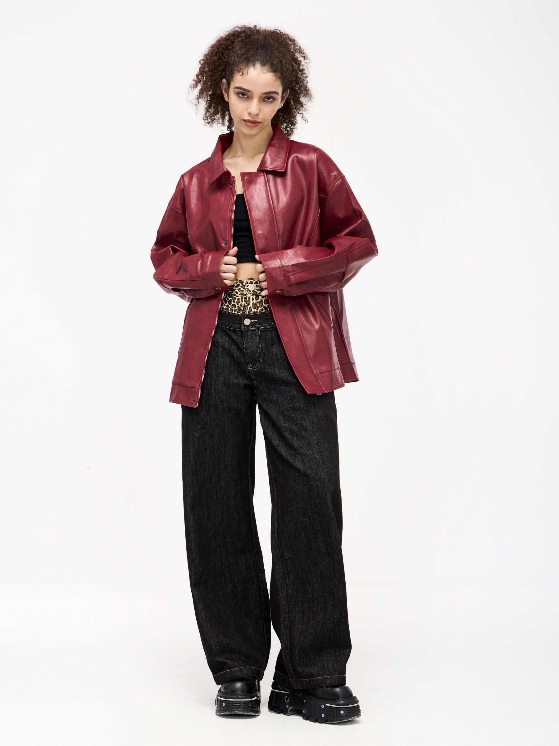 Aelfric Eden Vintage Burgundy Essential Faux Leather Jacket Product Image