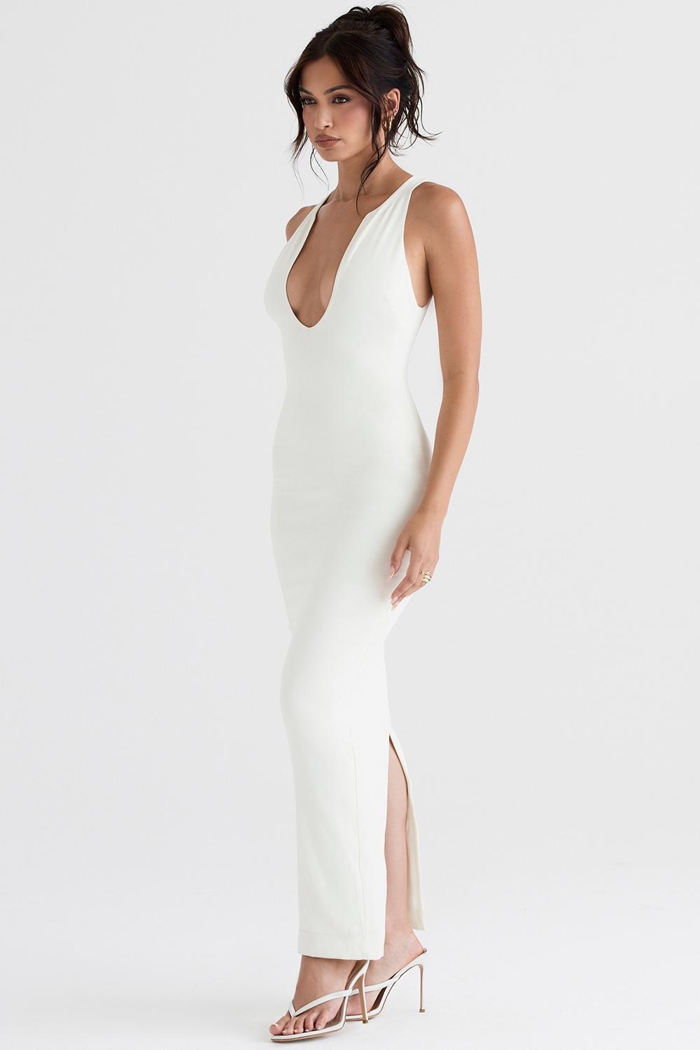 Eleanora Ivory Plunge Maxi Dress Product Image