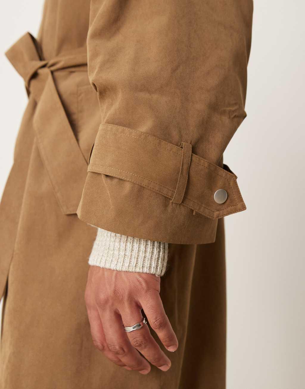 ASOS DESIGN trench coat with belt in camel Product Image