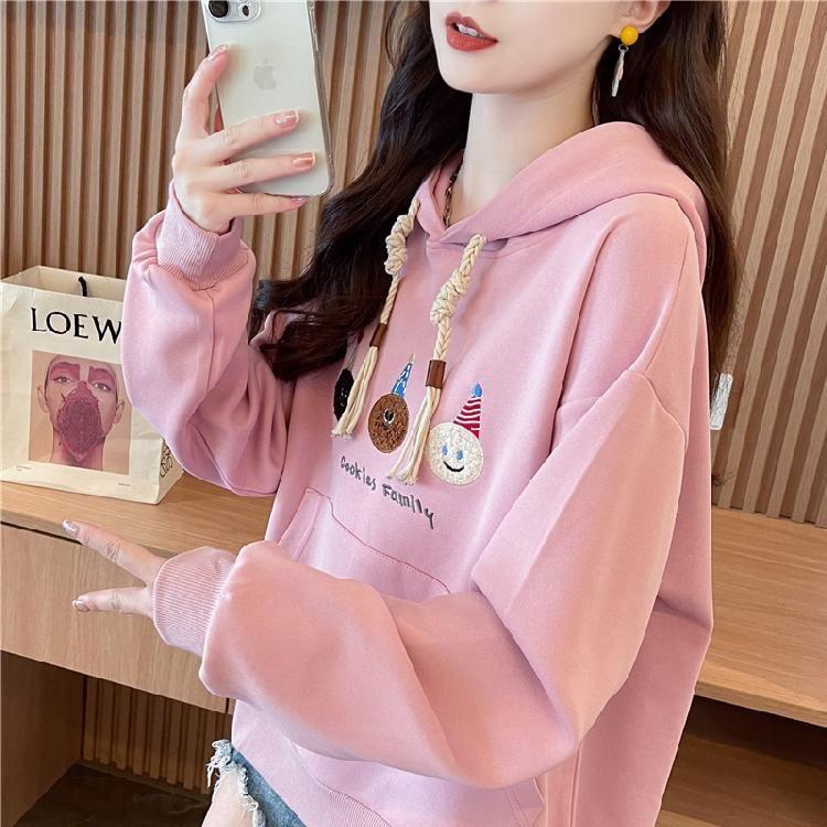 Cartoon Embroidered Drawstring Hoodie Product Image