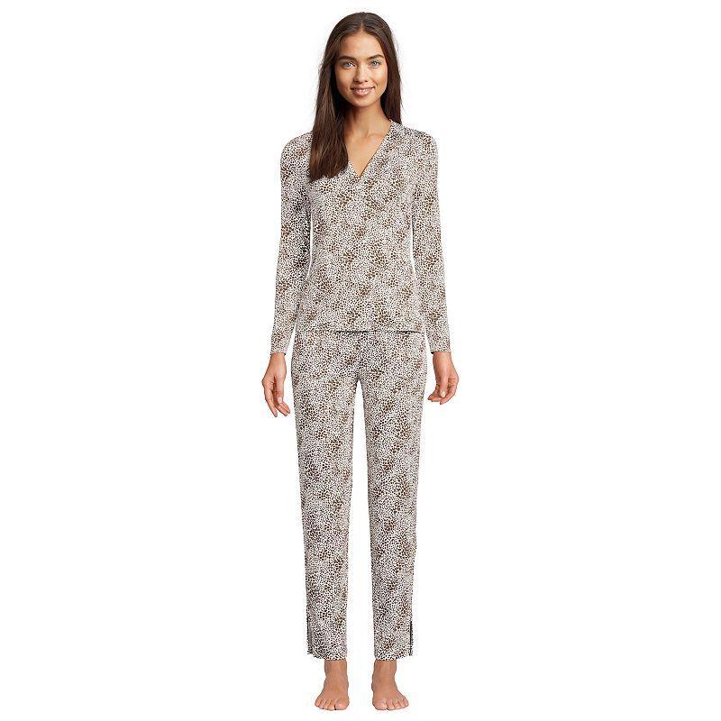 Womens Lands End Cooling Long Sleeve Crossover Pajama Top and Pajama Pants Sleep Set Blue Product Image