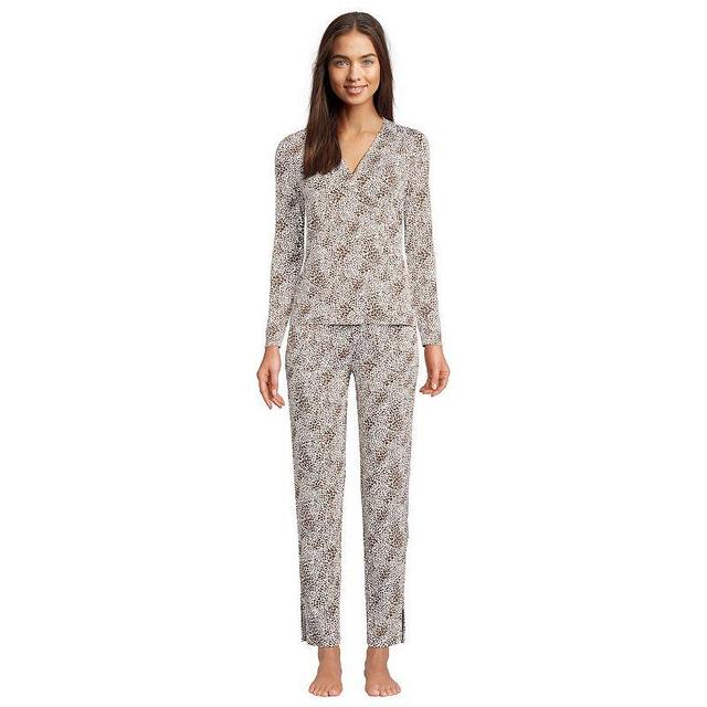 Womens Lands End Cooling Long Sleeve Crossover Pajama Top and Pajama Pants Sleep Set Product Image