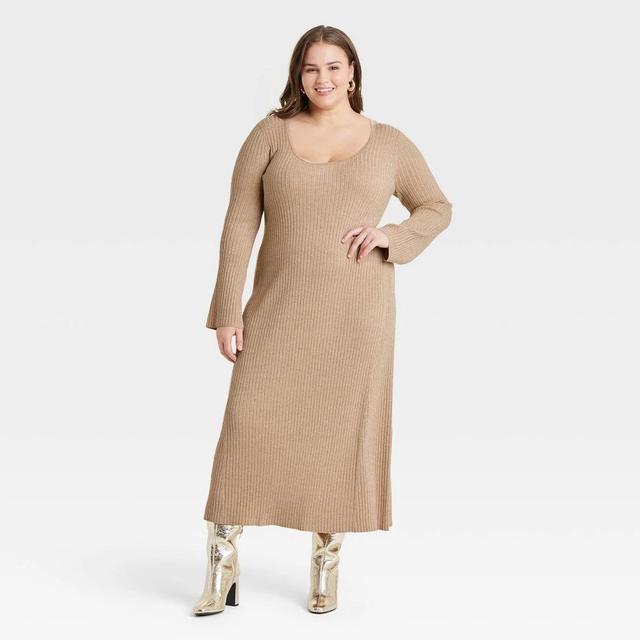 Womens Long Sleeve Maxi Sweater Dress - A New Day Gold 2X Product Image