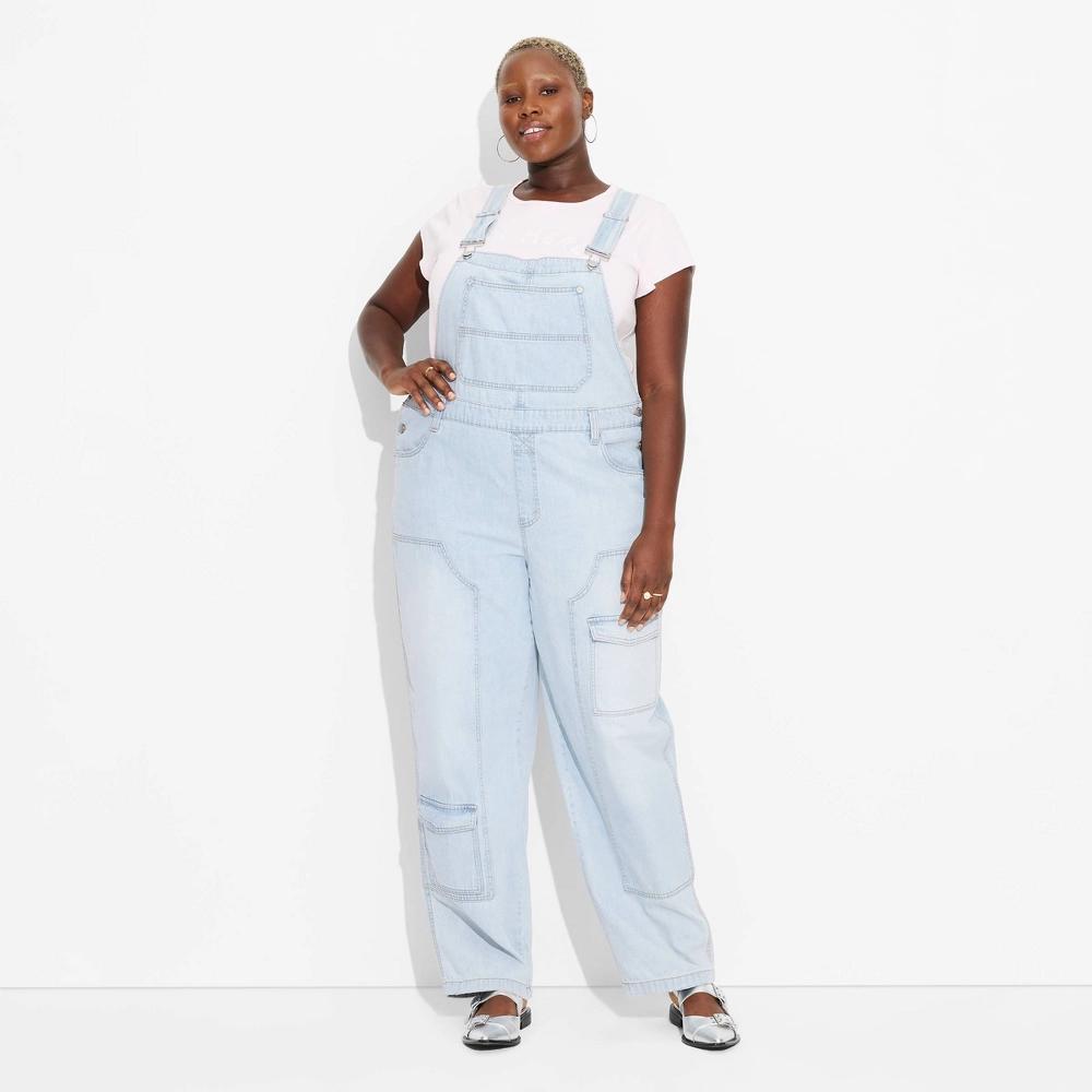 Women's Baggy Denim Overalls - Wild Fable™ Light Wash XXL Product Image