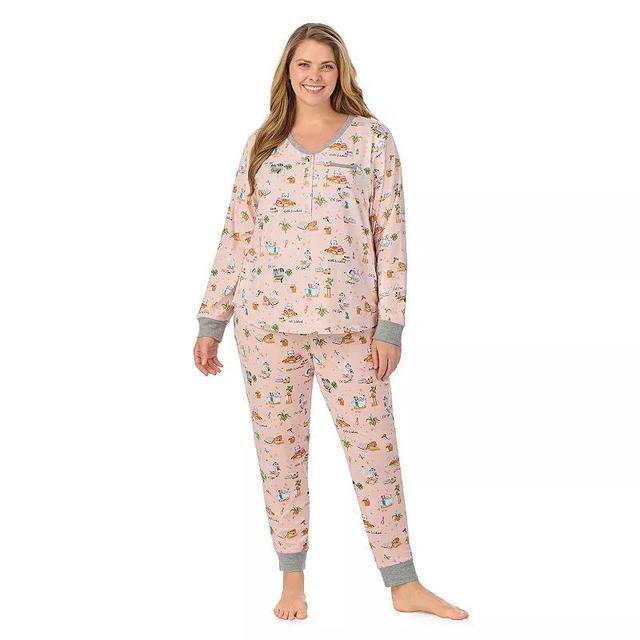 Plus Size Cuddl Duds Cozy Long Sleeve Henley Pajama Top & Pajama Bottoms Set, Womens Product Image