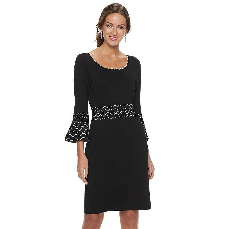 Womens Nina Leonard Jacquard Bell-Sleeve Sweater Dress Product Image