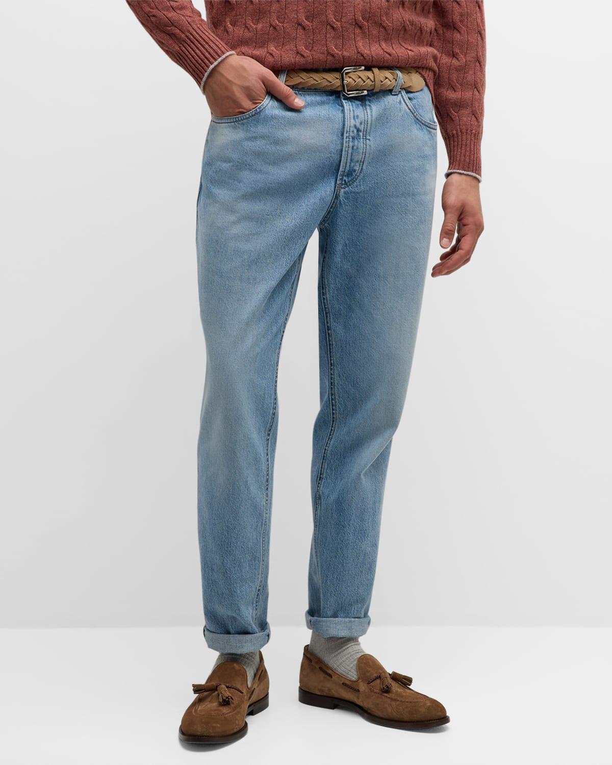 Mens Slim Light-Wash Denim Jeans Product Image