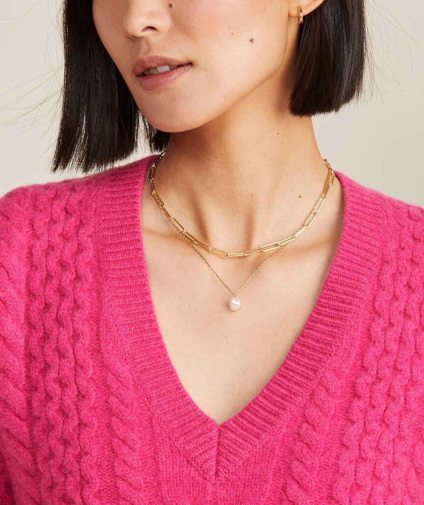 Cropped Cable V-Neck Sweater Product Image