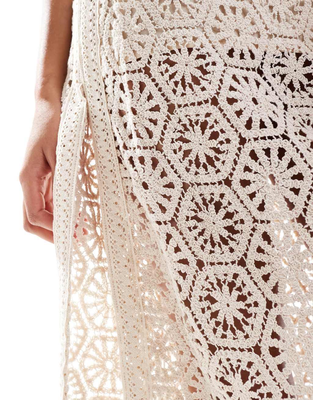 Amy Lynn crochet halter midaxi dress with cut out back detail in natural Product Image