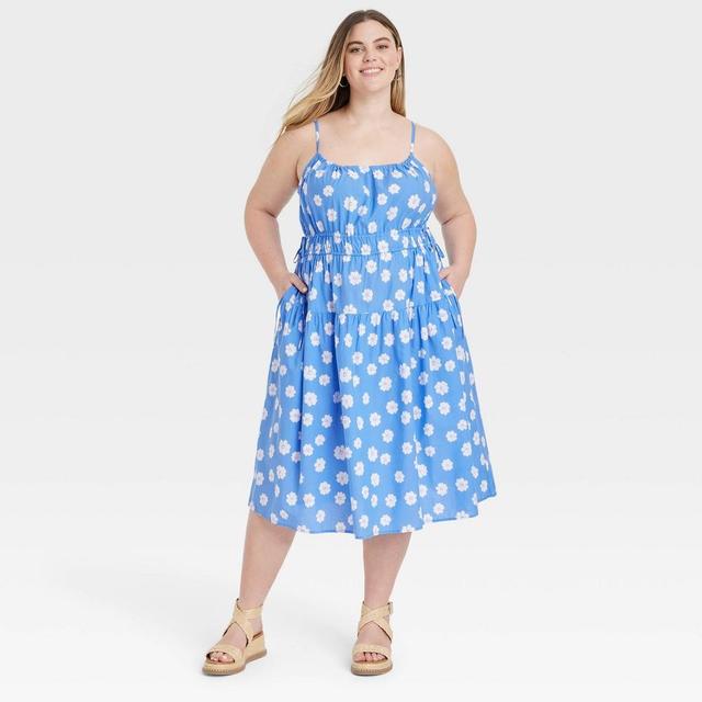 Womens Cinched Waist Midi Sundress - Universal Thread Blue Floral 4X Product Image