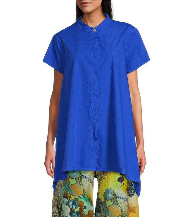 Bryn Walker Organic Cotton Poplin Willa Mandarin Collar Cap Sleeve High-Low Hem Button-Front Tunic Product Image