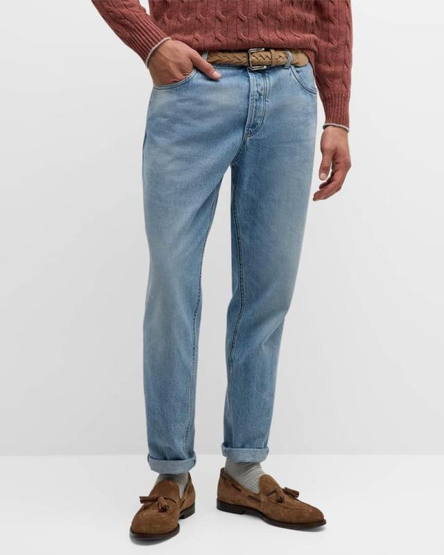 Men's Slim Light-Wash Denim Jeans Product Image