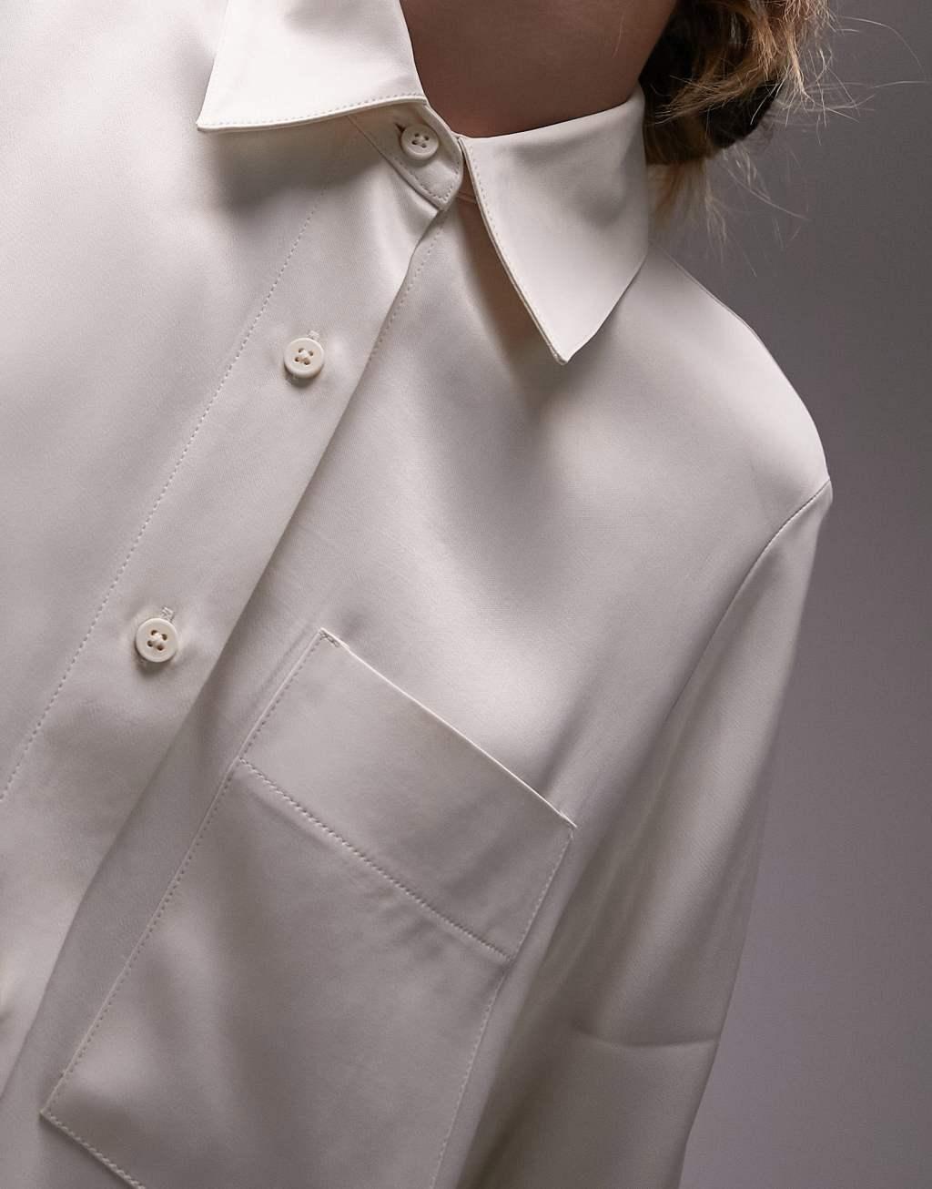 Topshop longline satin shirt in oyster Product Image