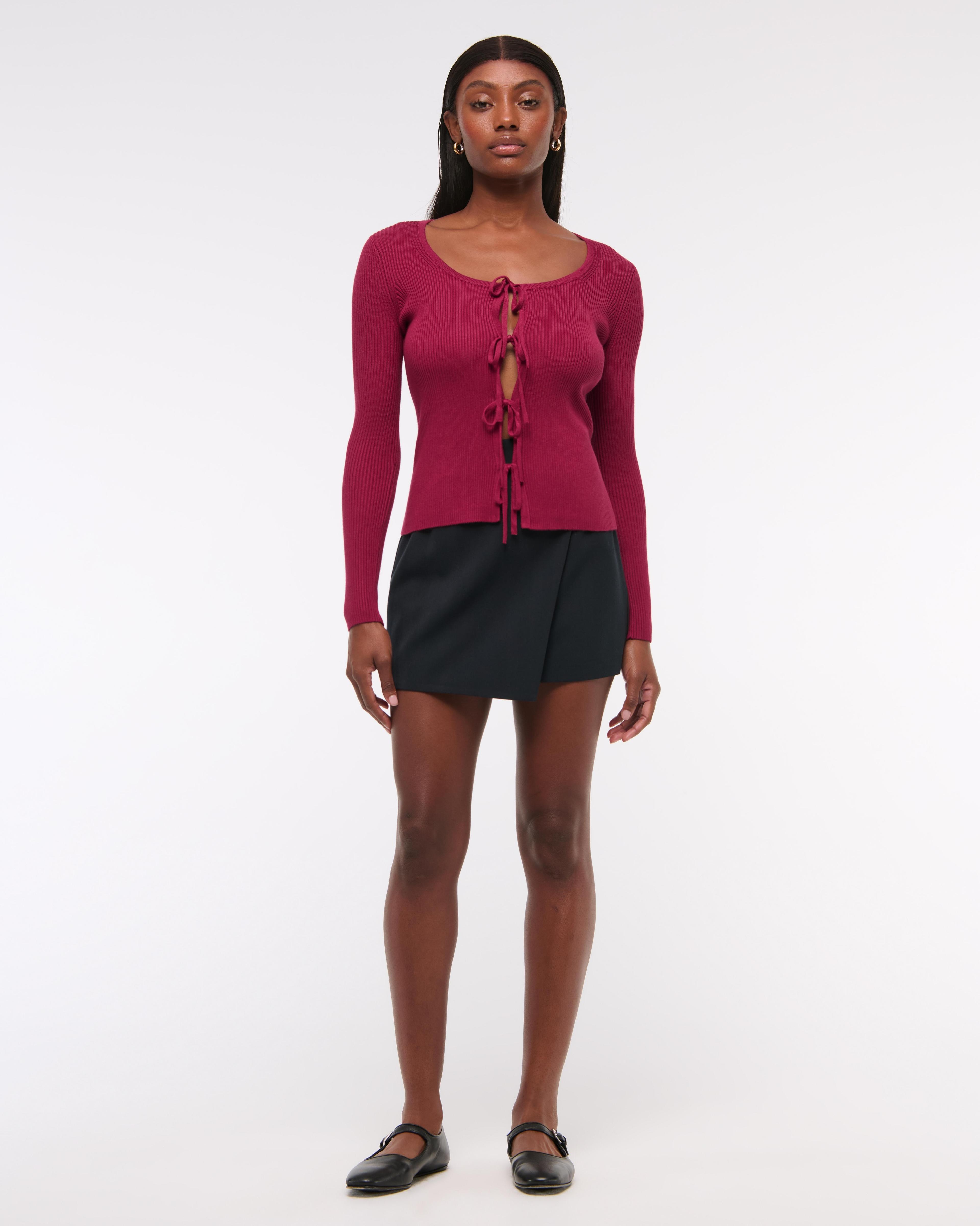 Slim Ribbed Tie-Front Cardigan Product Image