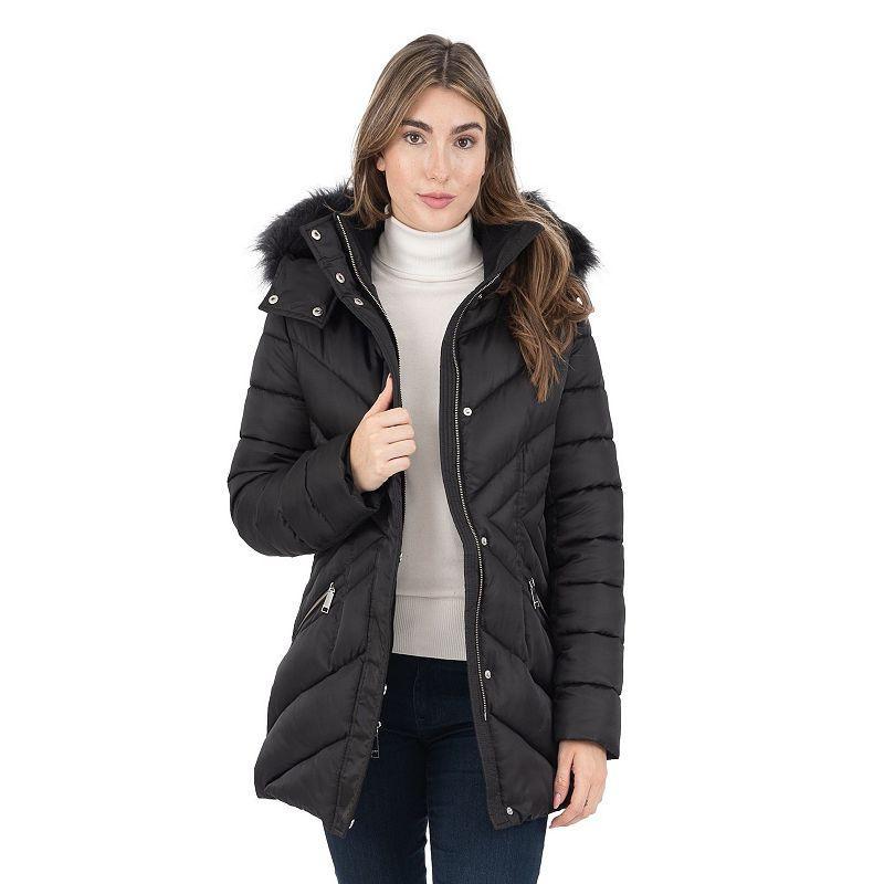 Womens Nine West Puffer Jacket w/Faux Fur Hood Product Image