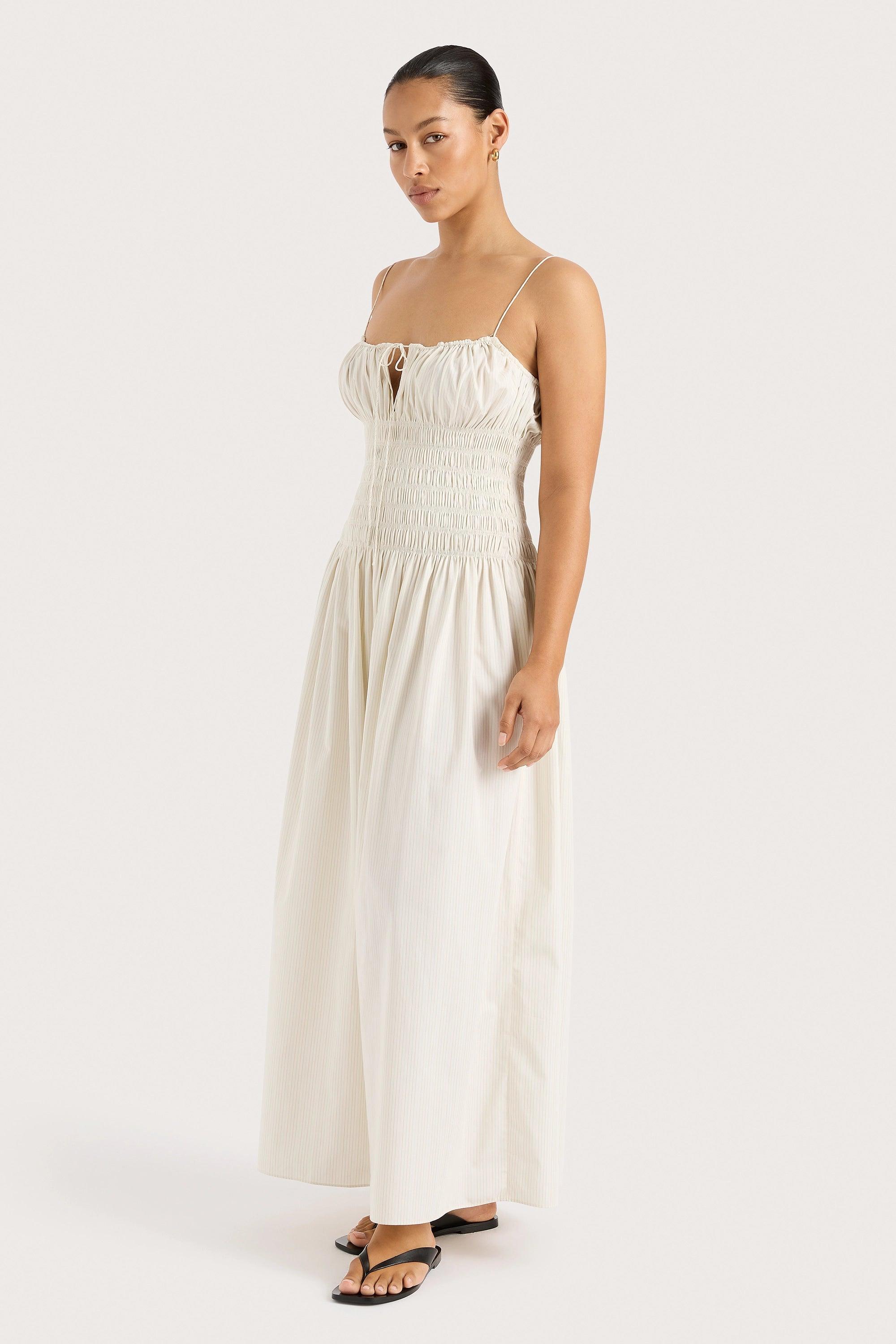 Aya String Maxi Dress Cream Pinstripe Product Image