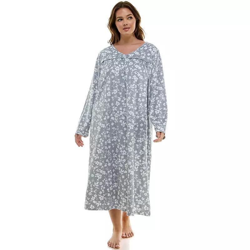 Plus Size Croft & Barrow Long Sleeve V-Neck Nightgown, Womens Product Image