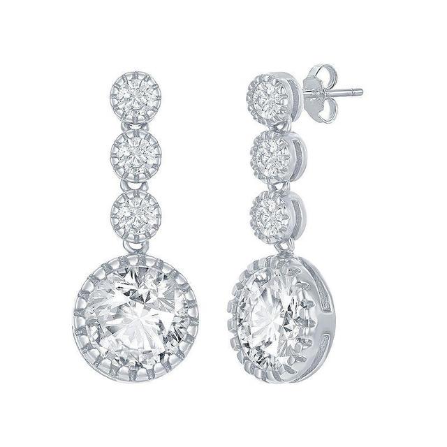 Sterling Silver Cubic Zirconia Round Linear Drop Earrings, Womens Product Image