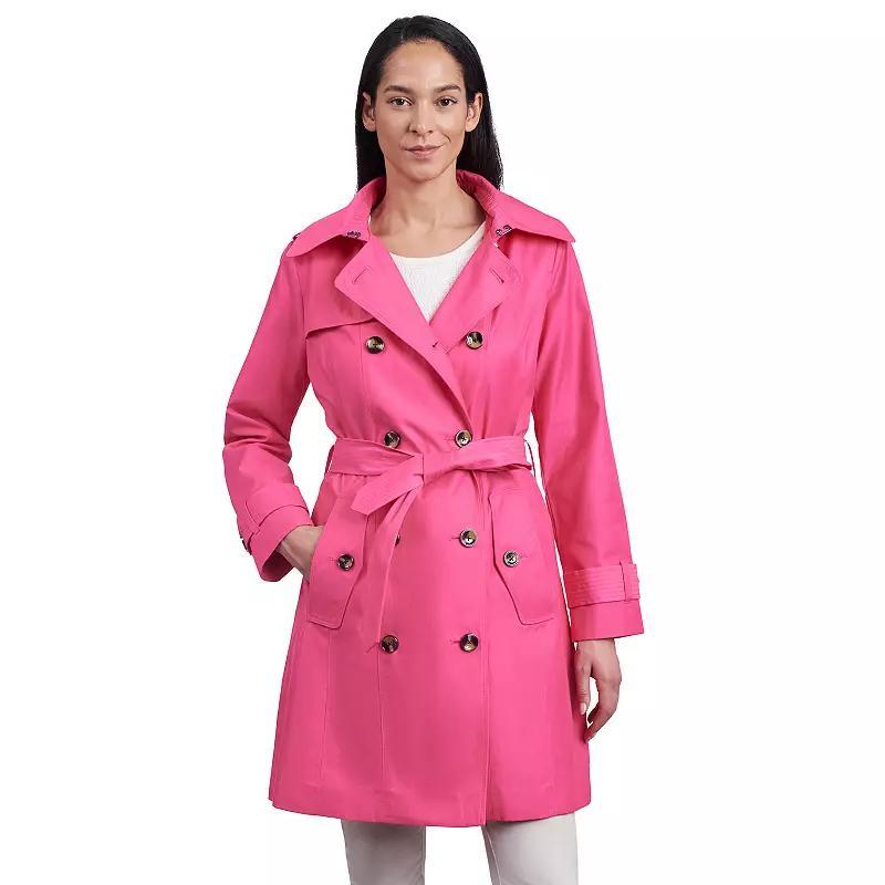 Womens London Fog Double-Breasted Trench Coat Grey Product Image