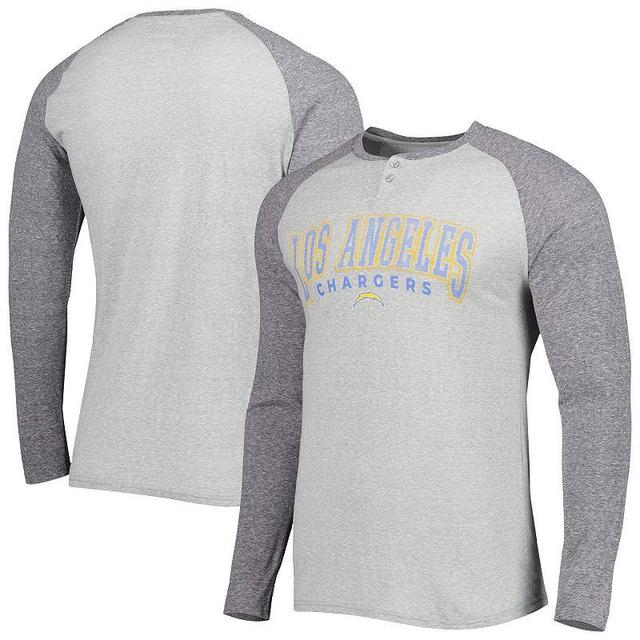 Mens Concepts Sport Heather Gray Los Angeles Chargers Ledger Raglan Long Sleeve Henley T-Shirt Product Image