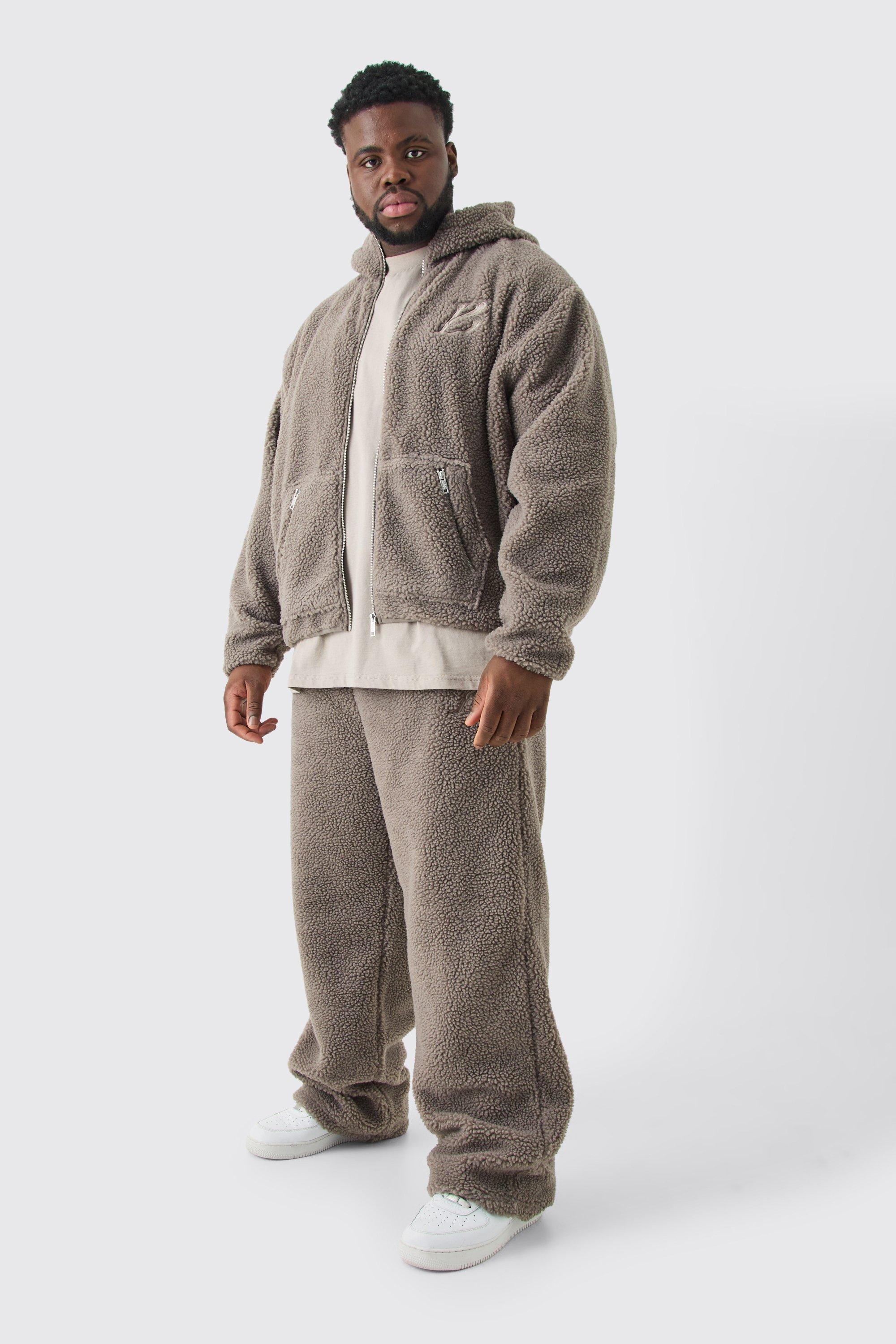 Plus Oversized Boxy Zip Through Embroidered Hooded Tracksuit | boohooMAN USA Product Image