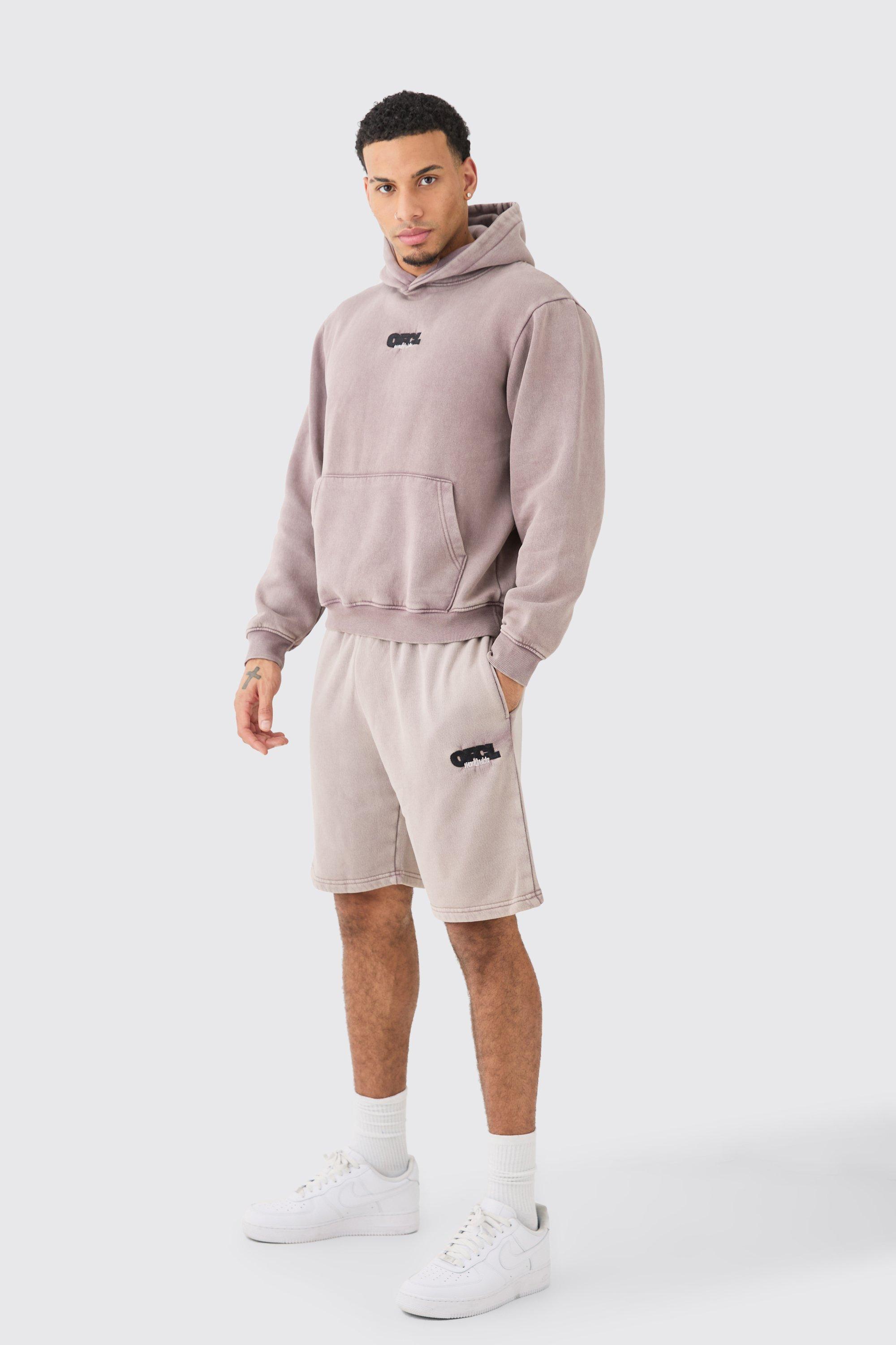 Man Washed Hooded Short Tracksuit | boohooMAN USA Product Image