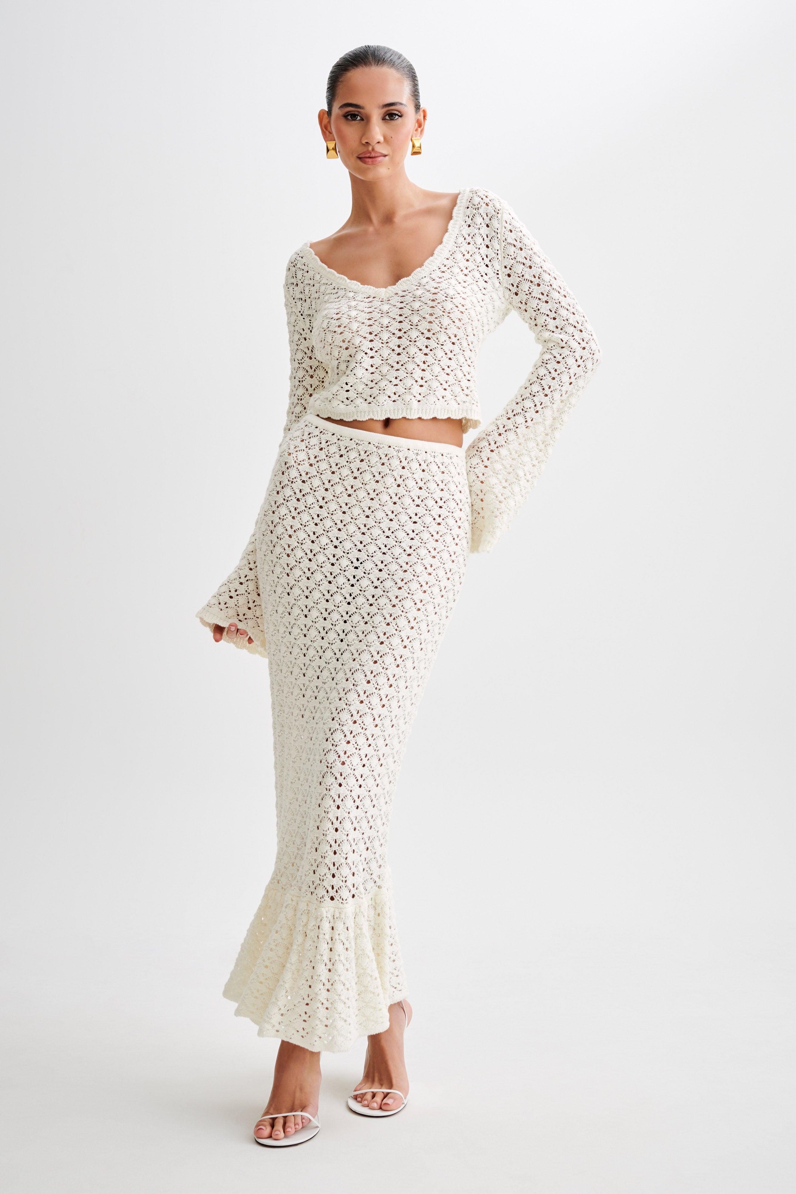 Anais Scalloped Long Sleeve Knit Top - Ivory Product Image