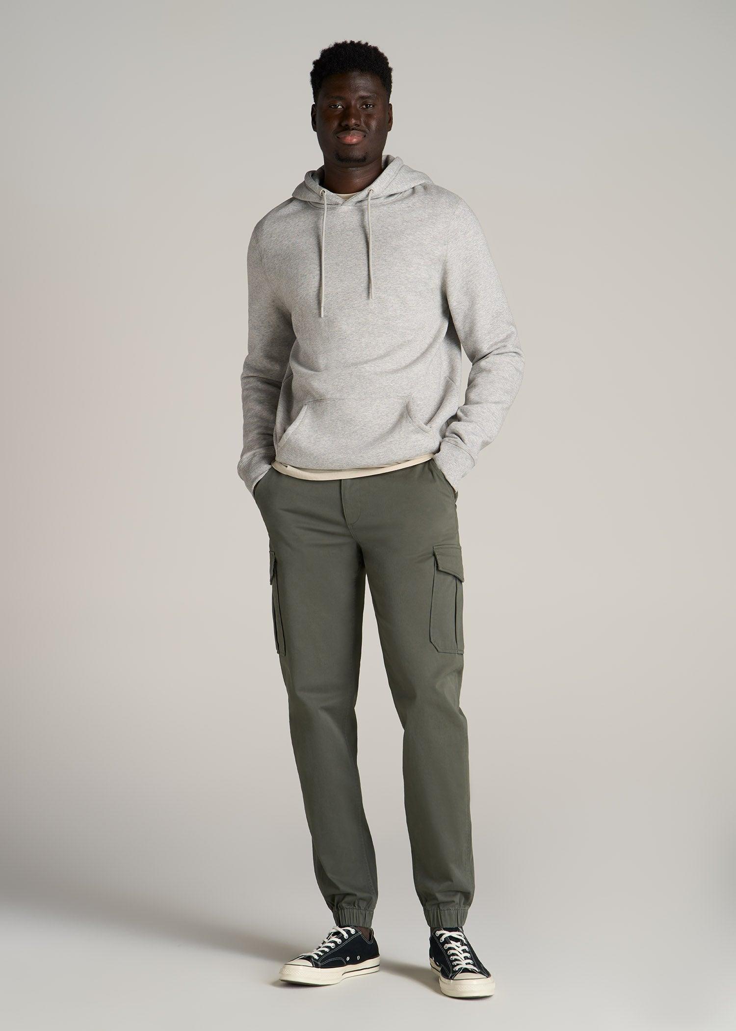 TAPERED-FIT Stretch Cotton Cargo Jogger Pants for Tall Men in Spring Olive Male Product Image