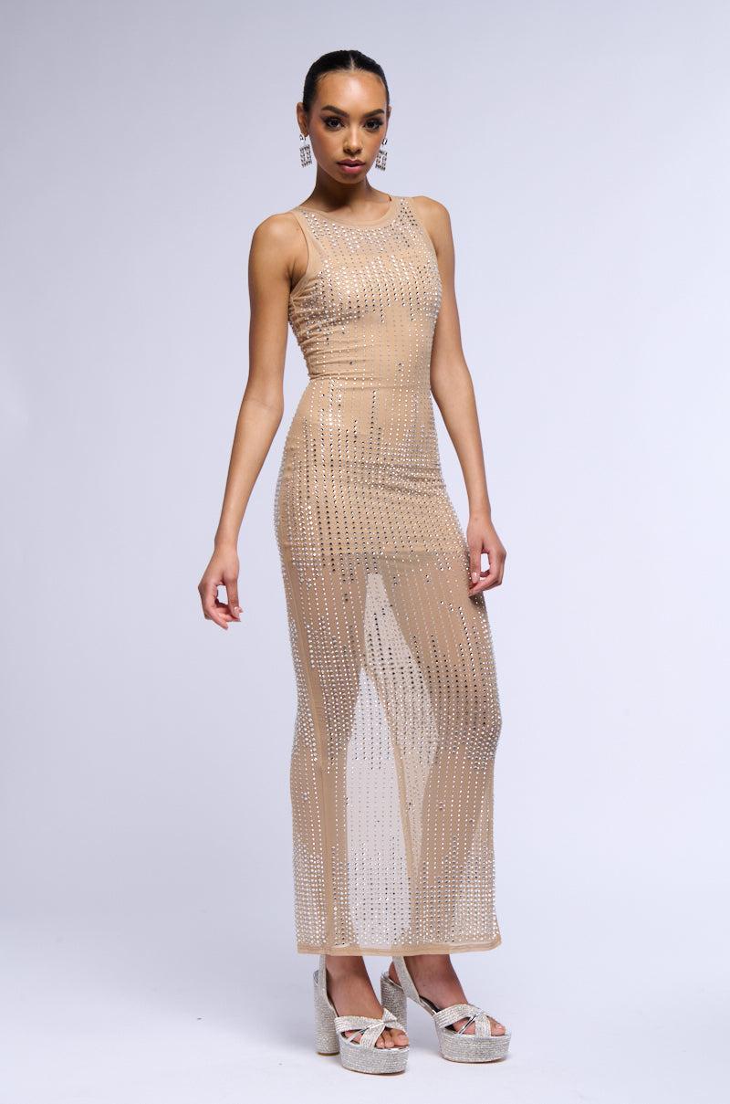 GLITZ AND GLAM RHINESTONE MESH MAXI DRESS Product Image