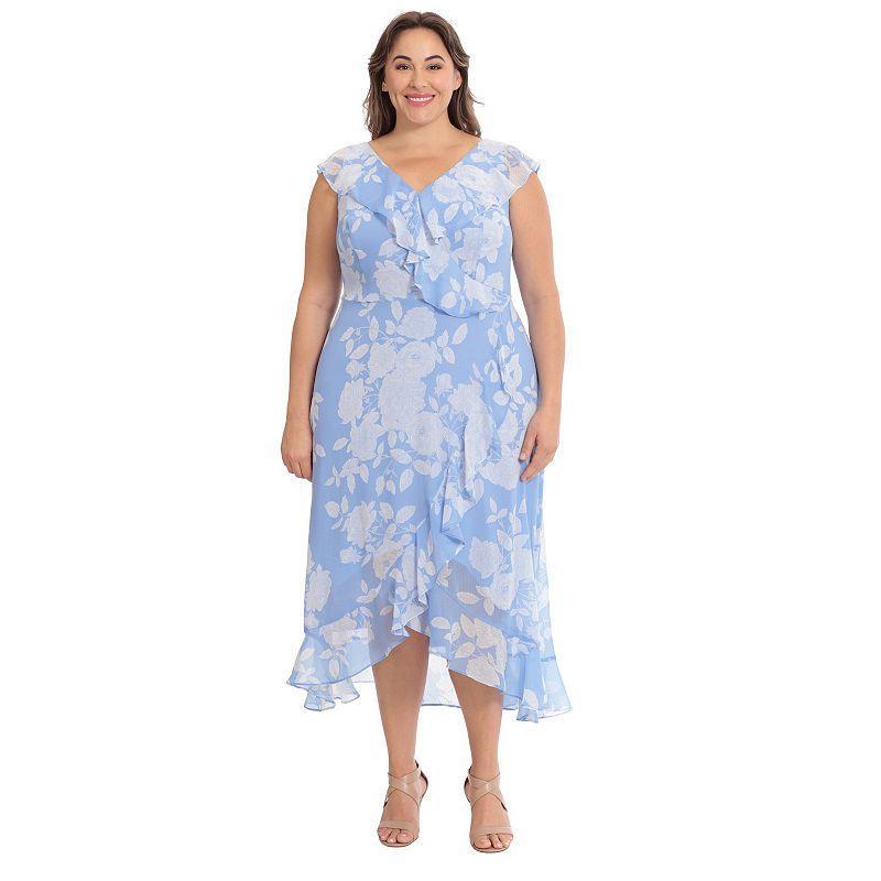 Plus Size London Times Faux Wrap Maxi Dress, Womens Blue Product Image