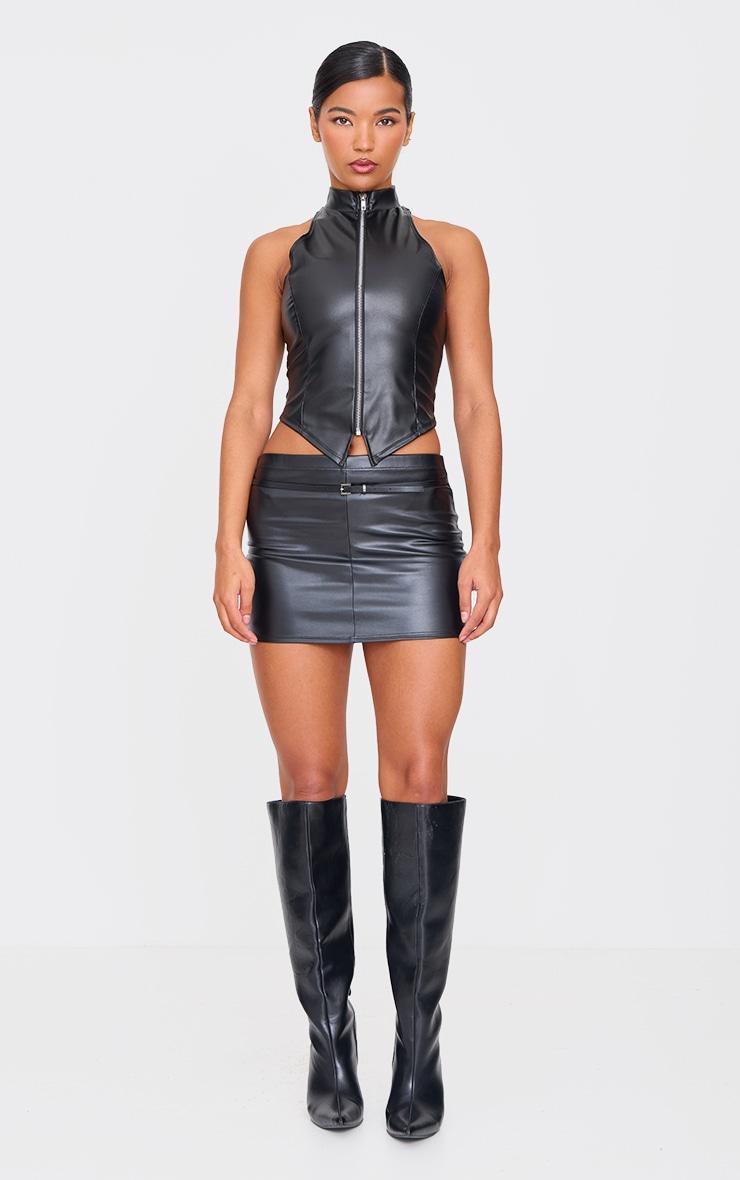 Black Faux Leather Zip Up High Neck Top Product Image