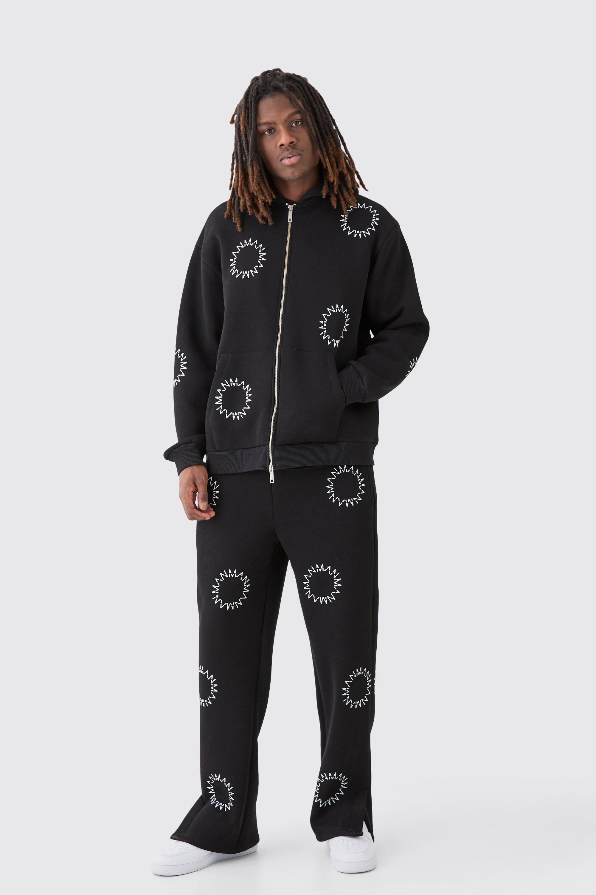 Mens Black Oversized Zip Through Man Dash Split Hem Tracksuit, Black Product Image