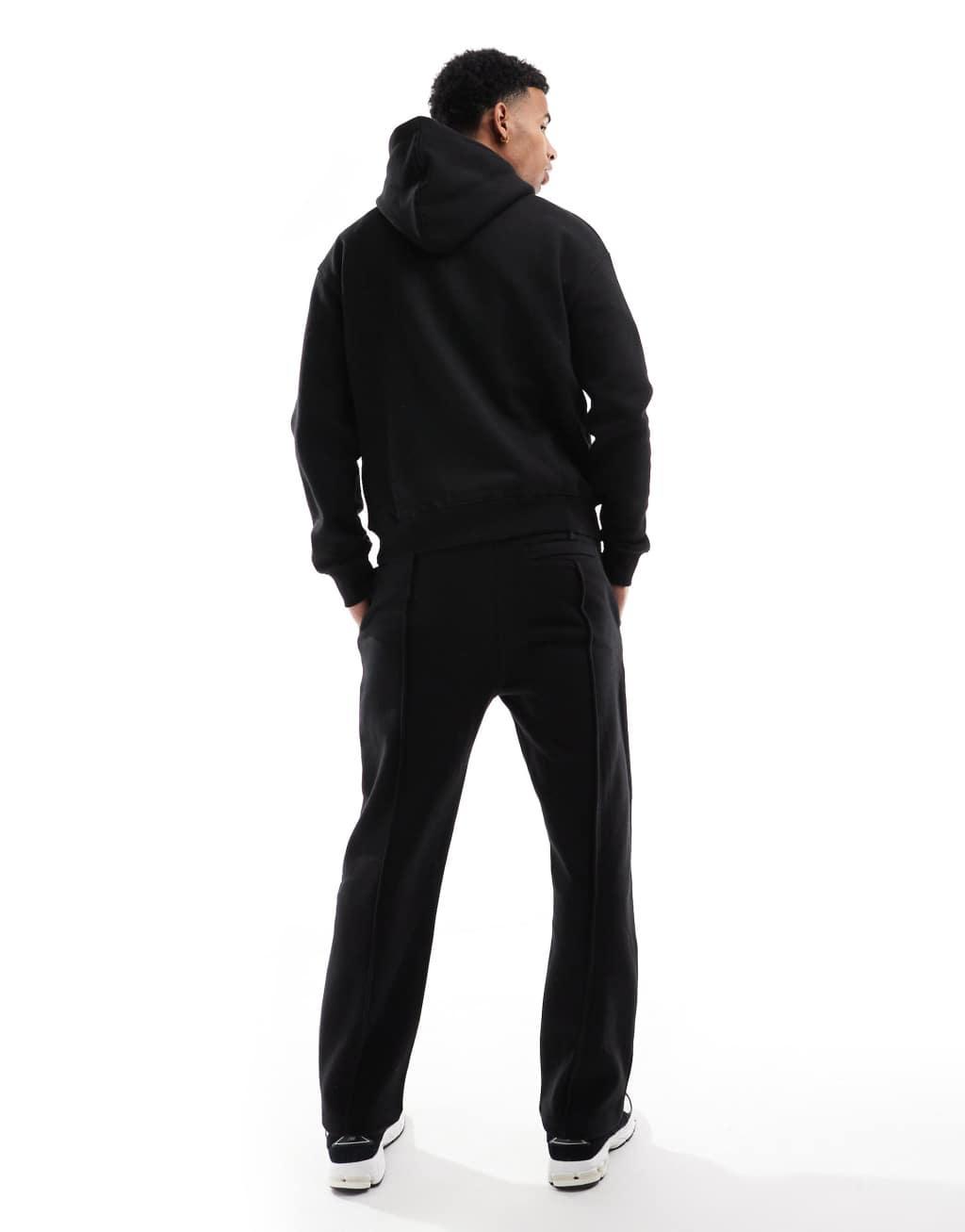 Bershka jersey hoodie and wide leg sweatpants in black Product Image