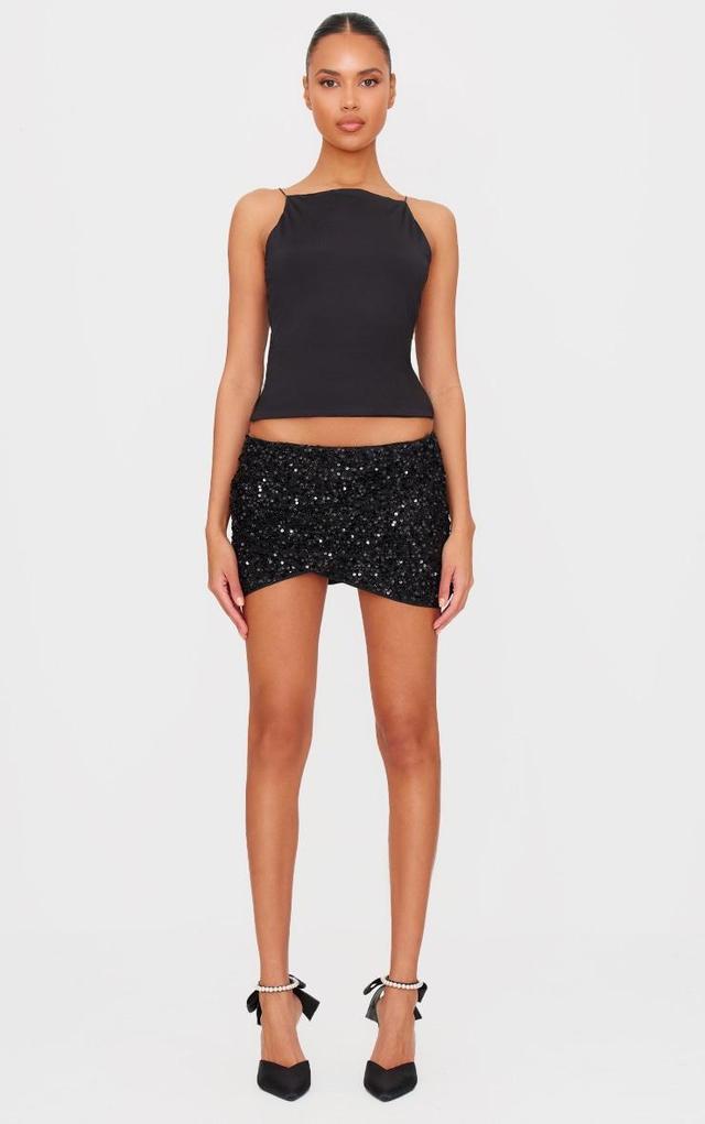 Black Textured Sequin Mini Skirt Product Image