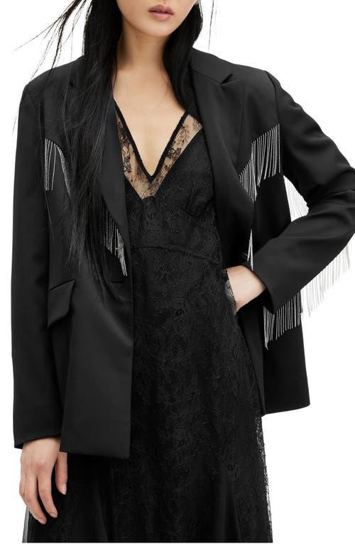 AllSaints Franky Fringe Detail Satin Blazer Product Image