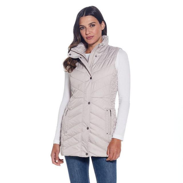 Womens Weathercast Quilted Long Puffer Vest Beige Product Image