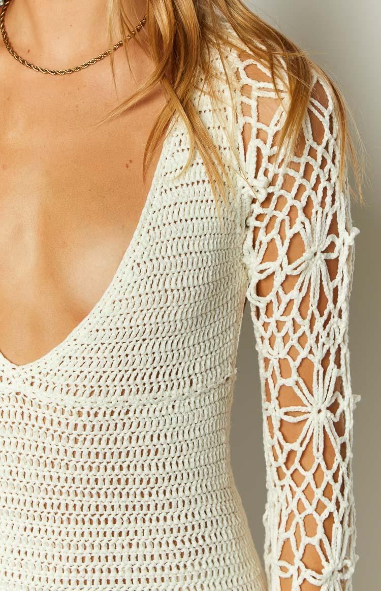 Spina White Crochet Long Sleeve Mini Dress Product Image