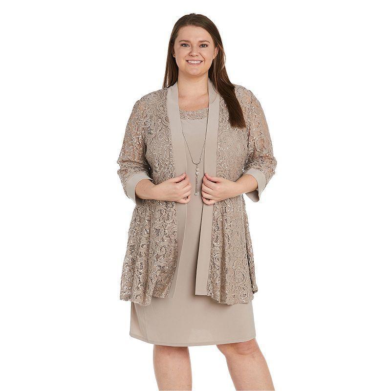 R  M Richards Plus Size 34 Illusion Sleeve Scoop Neck 2-Piece Jersey Jacket Dress Product Image