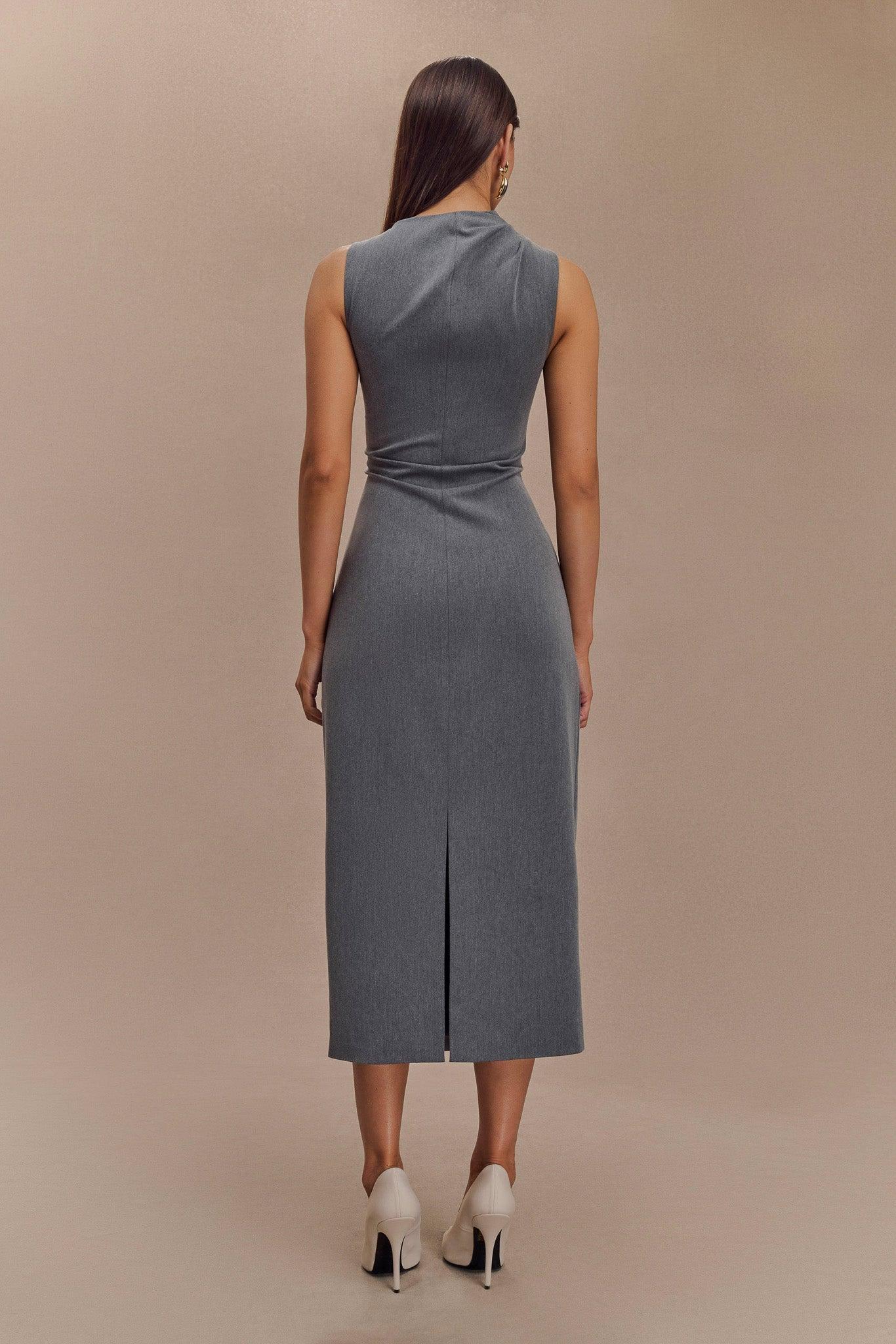 Taylor Draped Crepe Midi Dress - Charcoal Marle Product Image