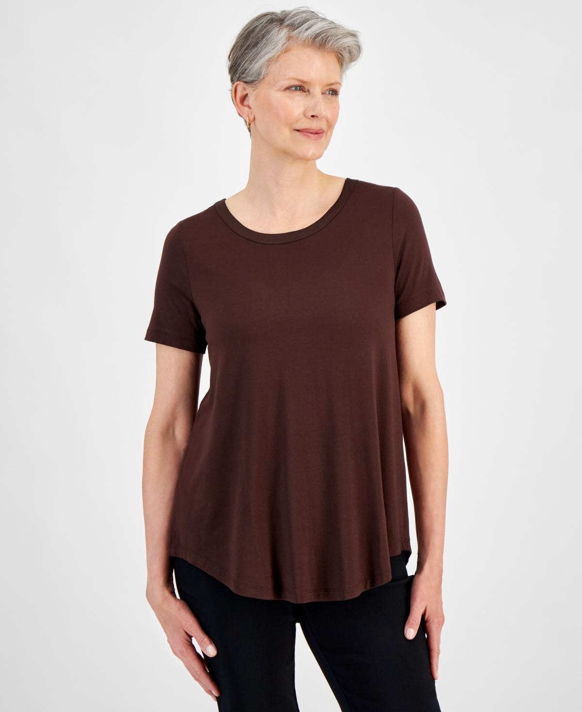 Women's Satin-Trim Knit Short-Sleeve Top, Created for Macy's Product Image