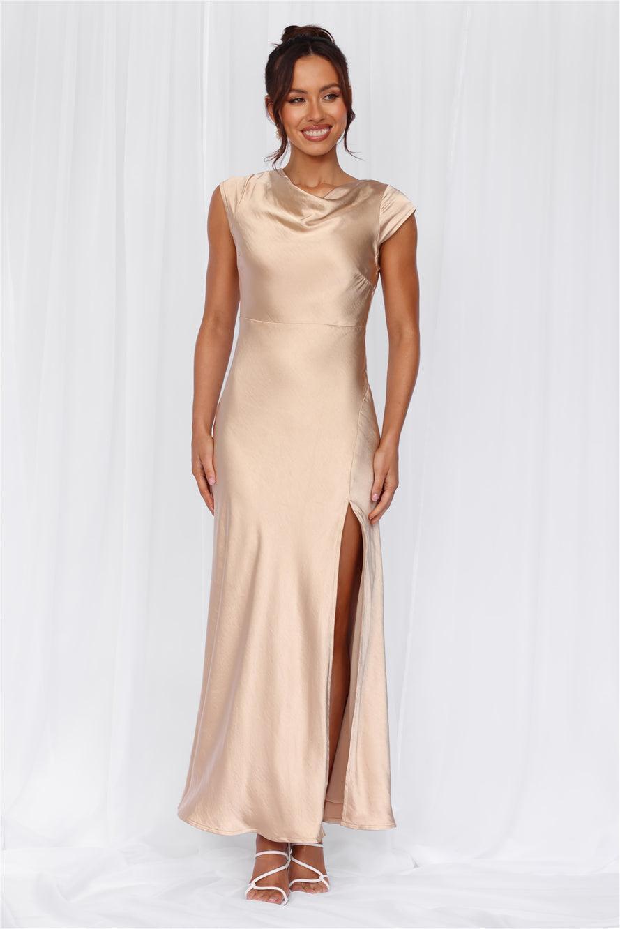 HELLO MOLLY The Valentina Cap Sleeve Satin Maxi Dress Champagne Product Image