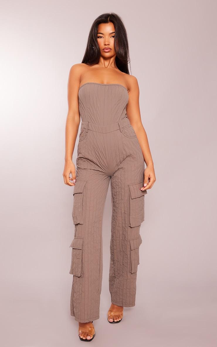 Taupe Padded Textured Bandeau Pocket Jumpsuit Product Image