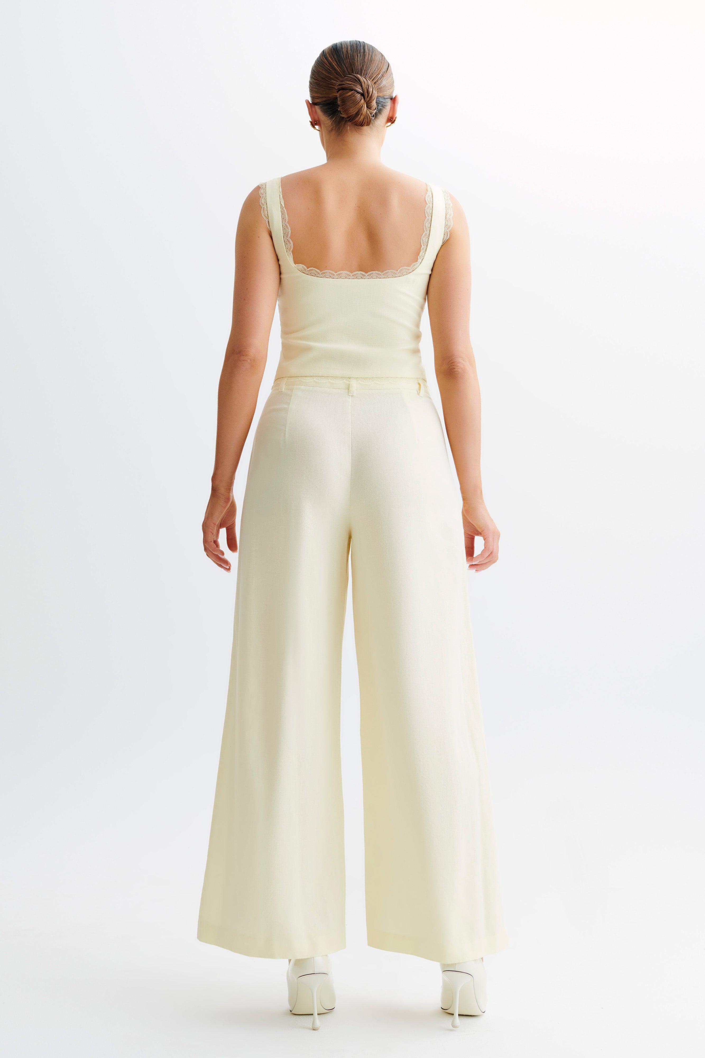 Franca Linen Wide Leg Pant - Lemon Sherbet Product Image