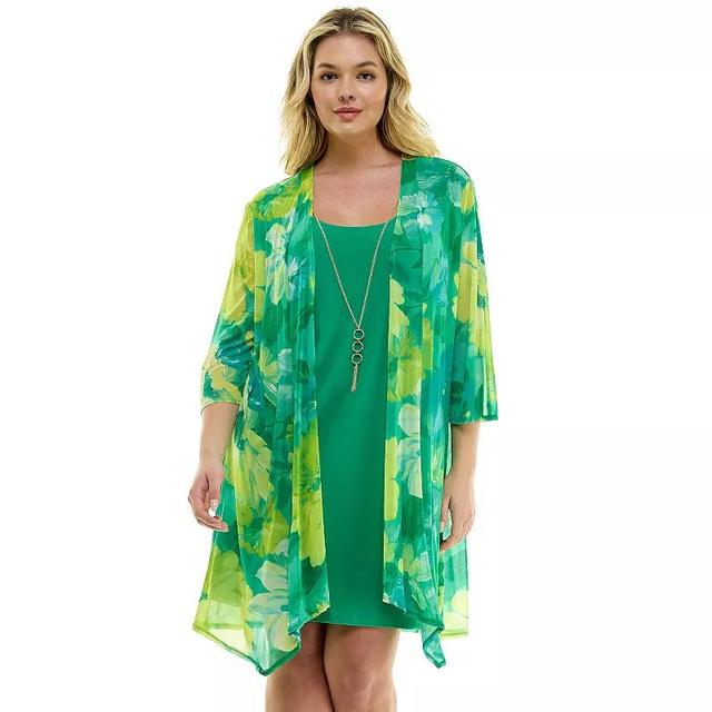 Plus Size Luxology 2-Piece 3/4 Sleeve Cardigan & Dress Set, Womens Product Image