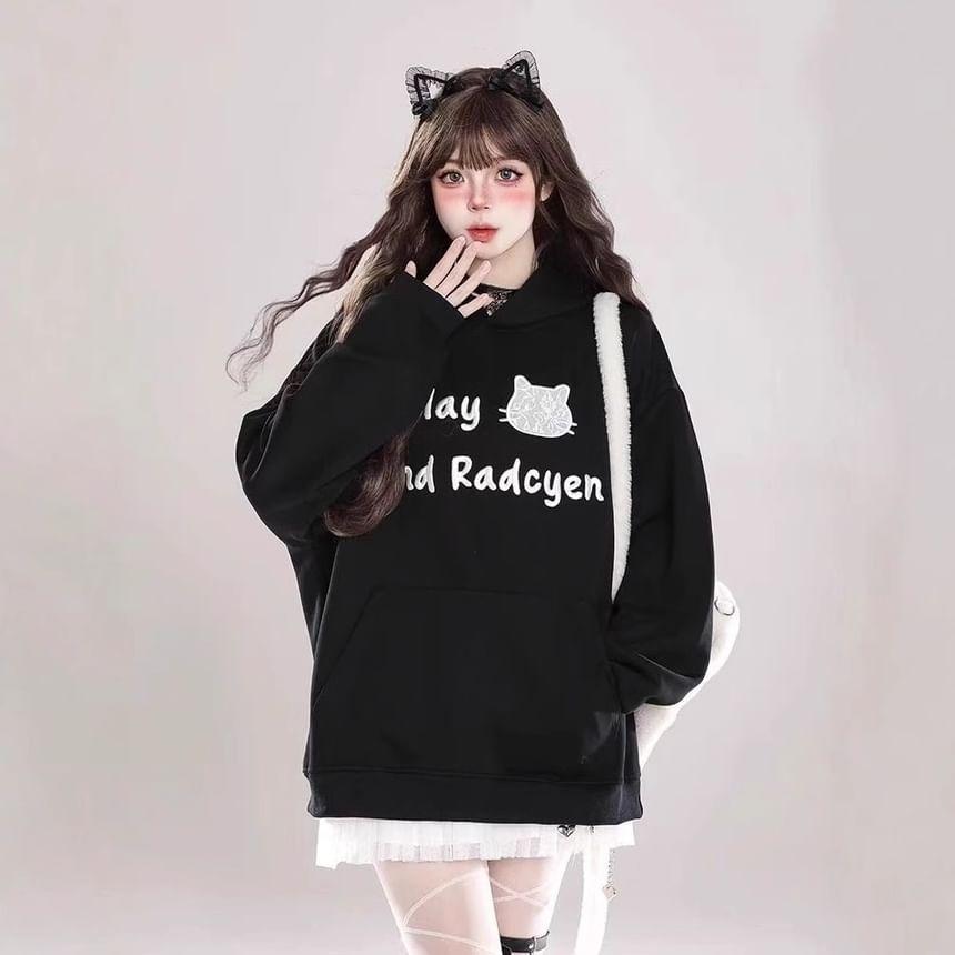 Cat Ear Lettering Oversized Hoodie Product Image