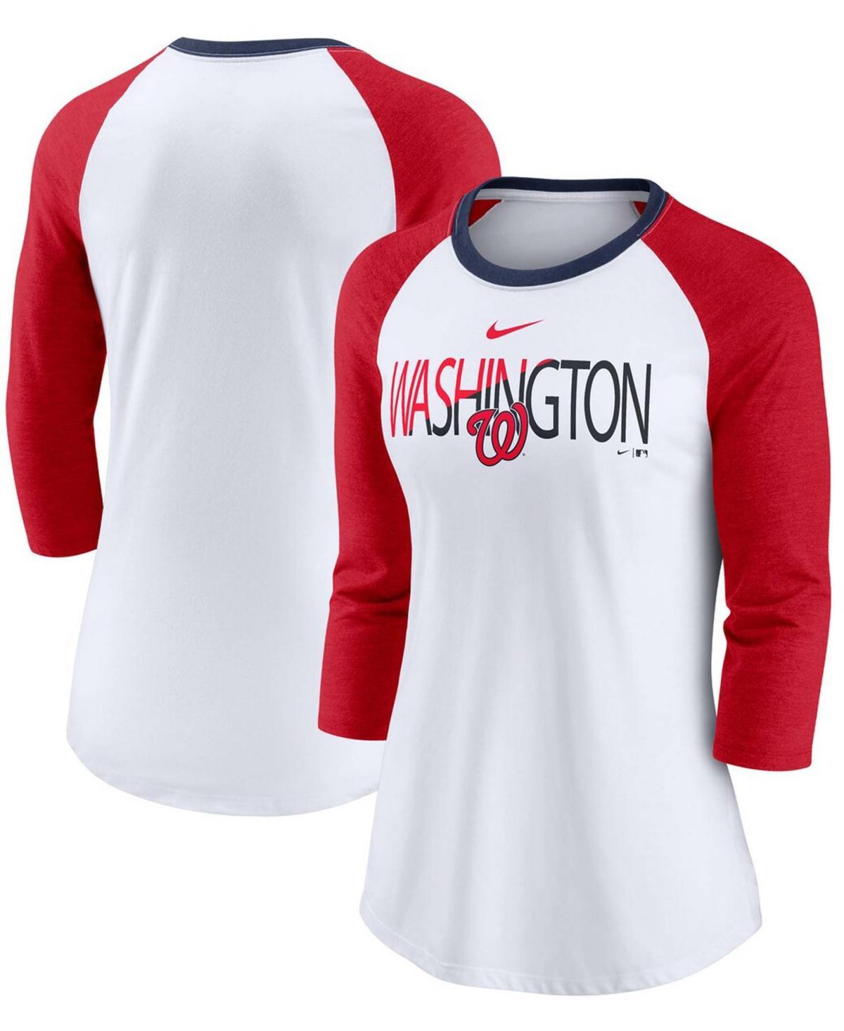 Womens Nike /Heathered Red Washington Nationals Color Split Tri-Blend 3/4-Sleeve Raglan T-Shirt Product Image