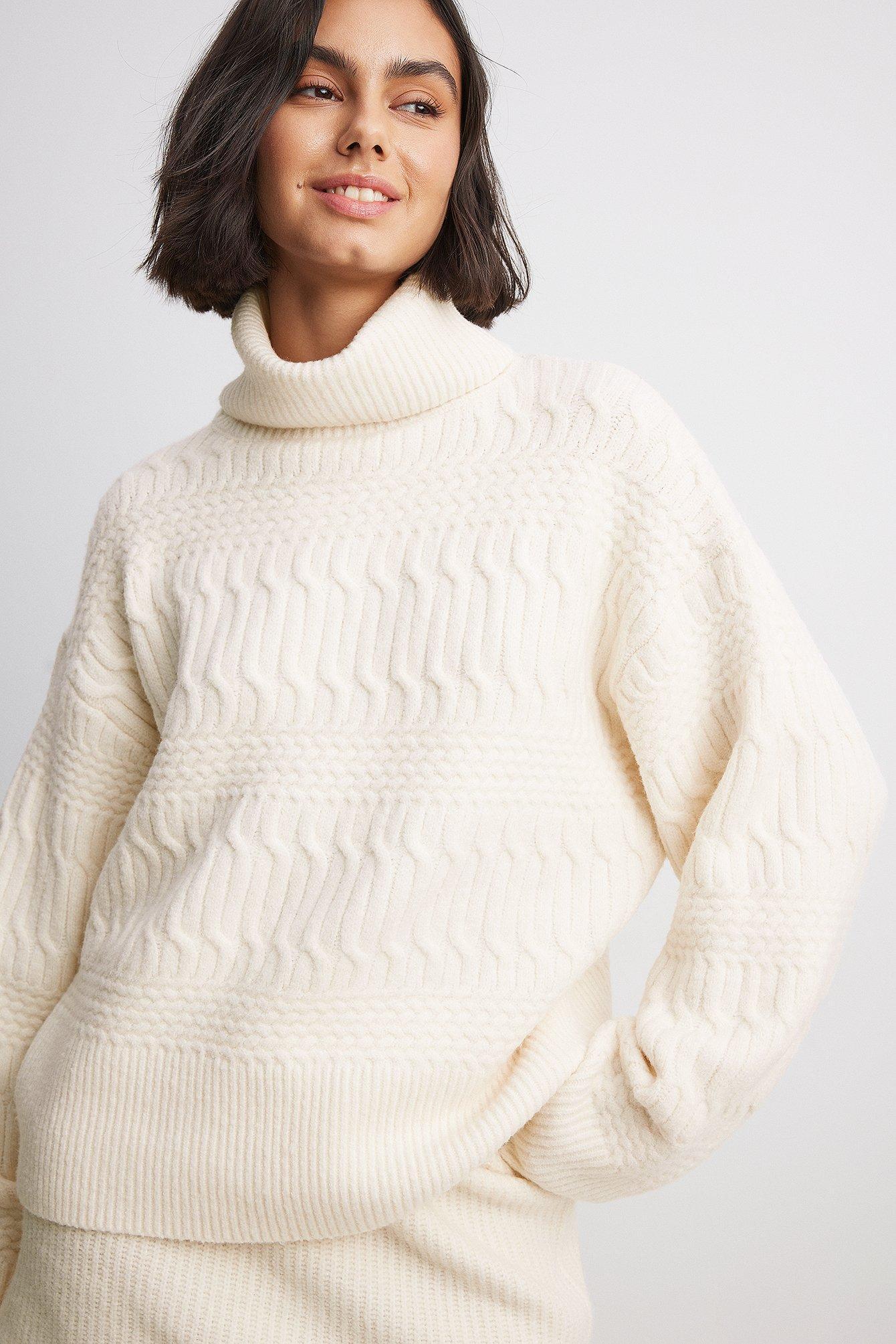 High Neck Cable Knitted Sweater Product Image