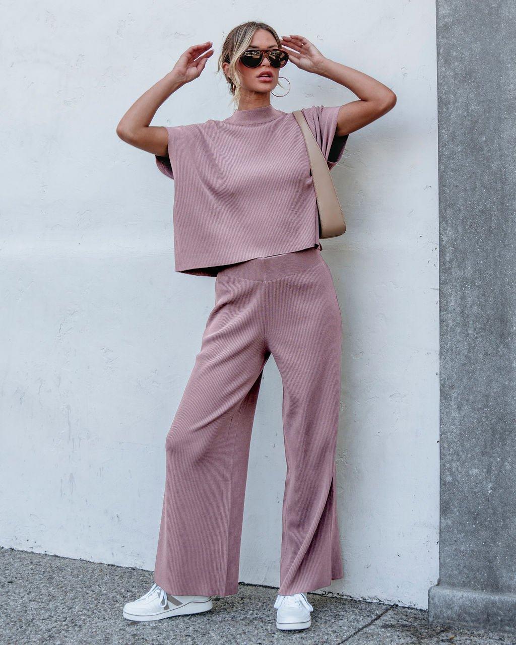 Muse By Magnolia Ribbed Lounge Pants - Mauve Product Image