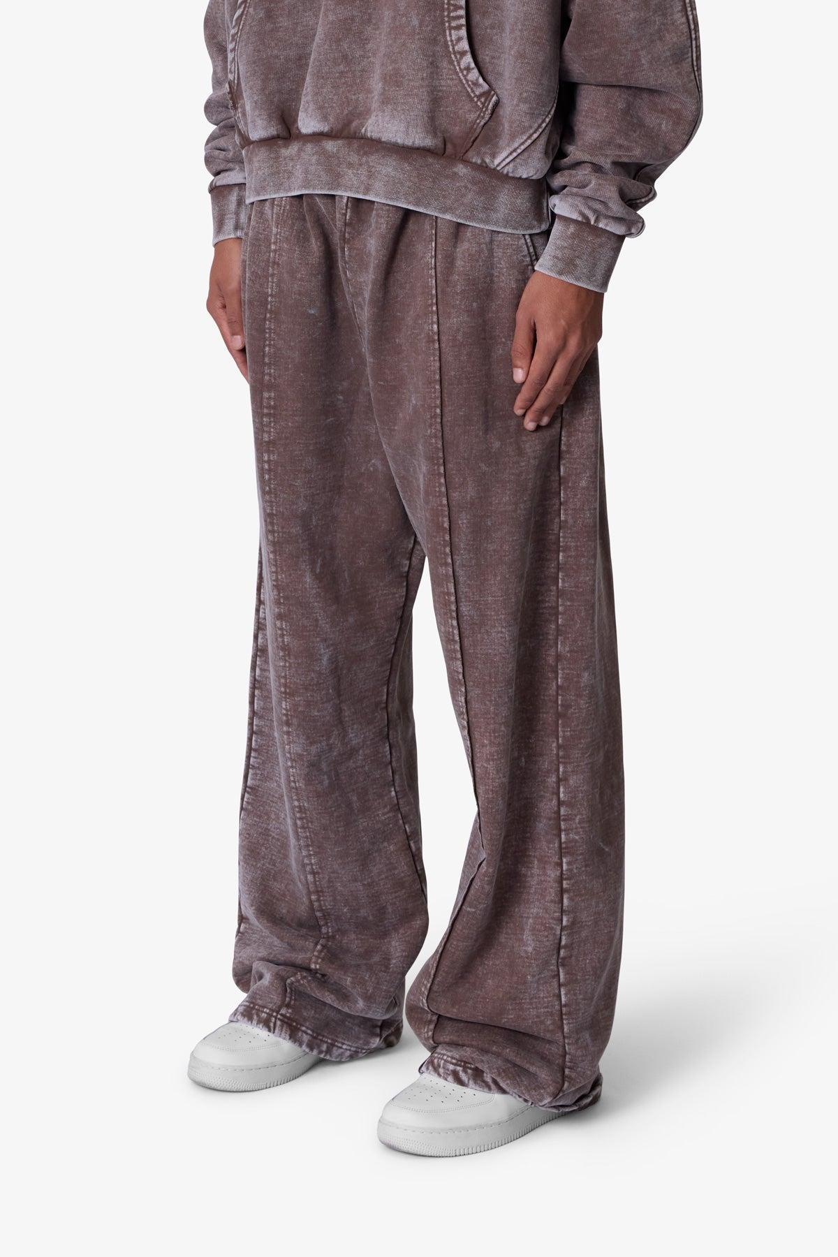 Frayed Seam Acid Wash Sweatpants - Brown Product Image